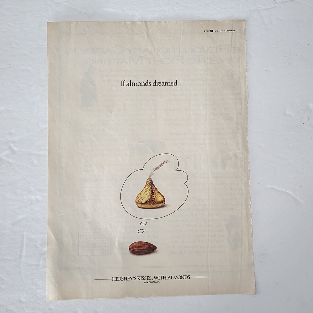 Vintage Print Ad Hershey's Kisses with Almonds milk chocolate clipping 1990
